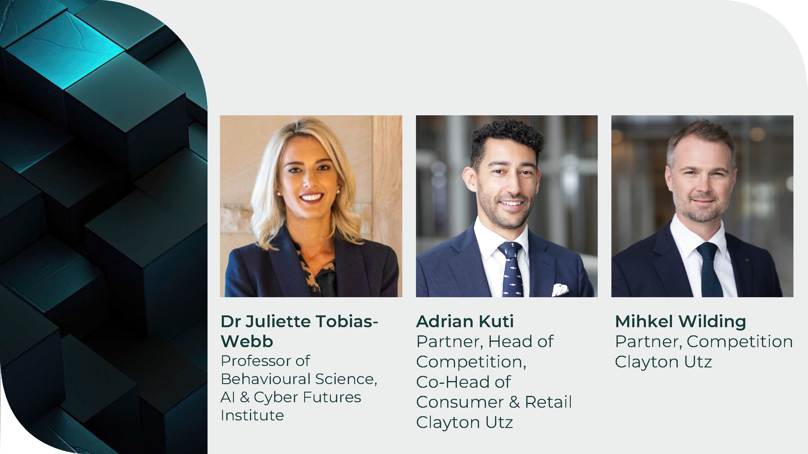 Webinar speakers Dr Juliette Tobias-Webb, Adrian Kuti and Mihkel Wilding